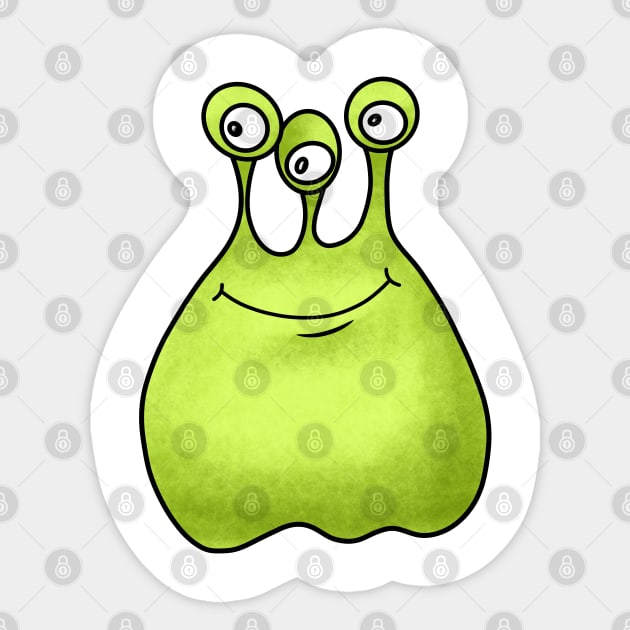 Cute cartoon green alien with three eyes Sticker by Kuchinska design